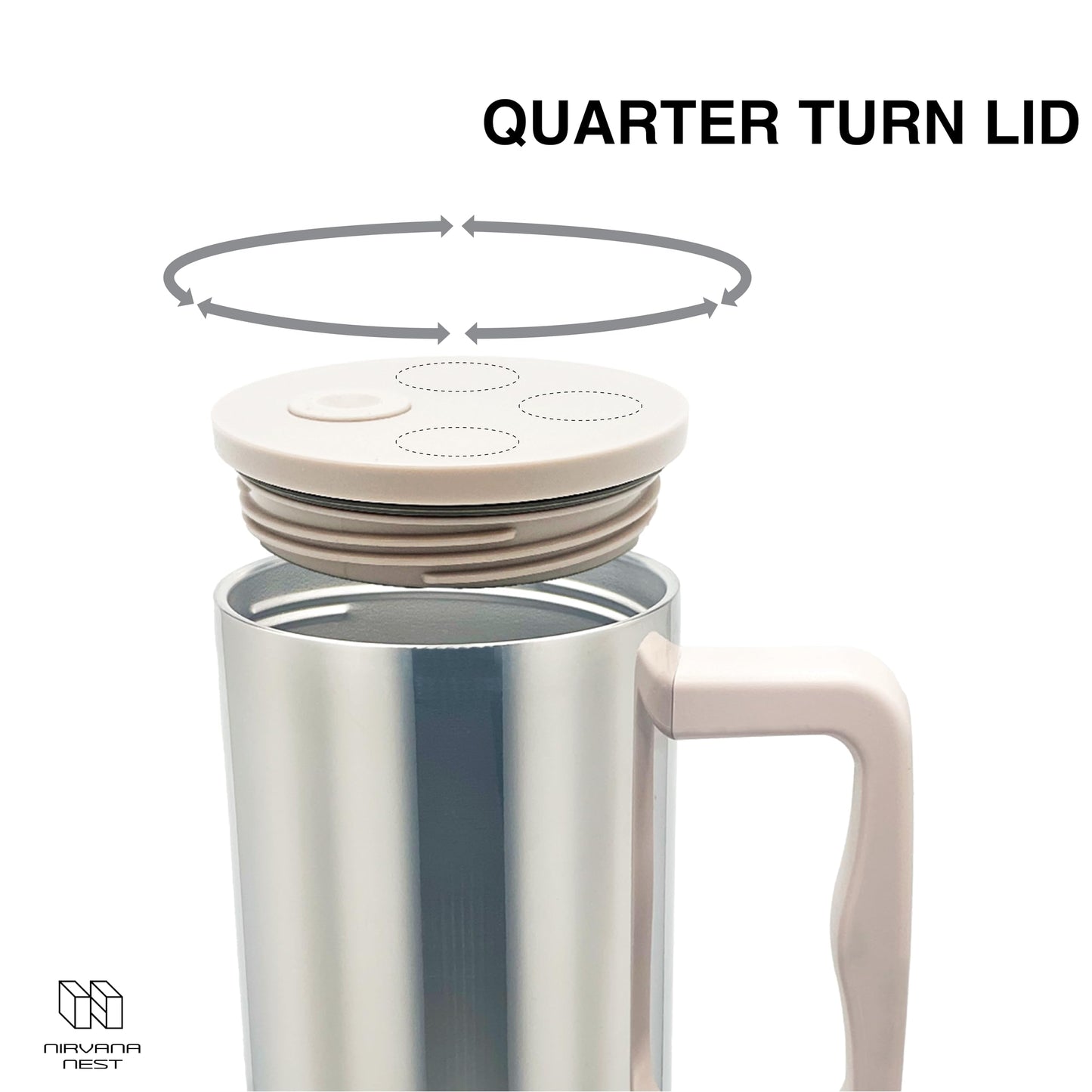 Nirvana Nest Stainless Steel 40 Oz Tumbler with Handle and Straw | Vacuum Insulated | Silicone Lid | Water Bottle Travel Mug | Gifts for Women Men Him Her | Electrolyte Series | Silver Metallic