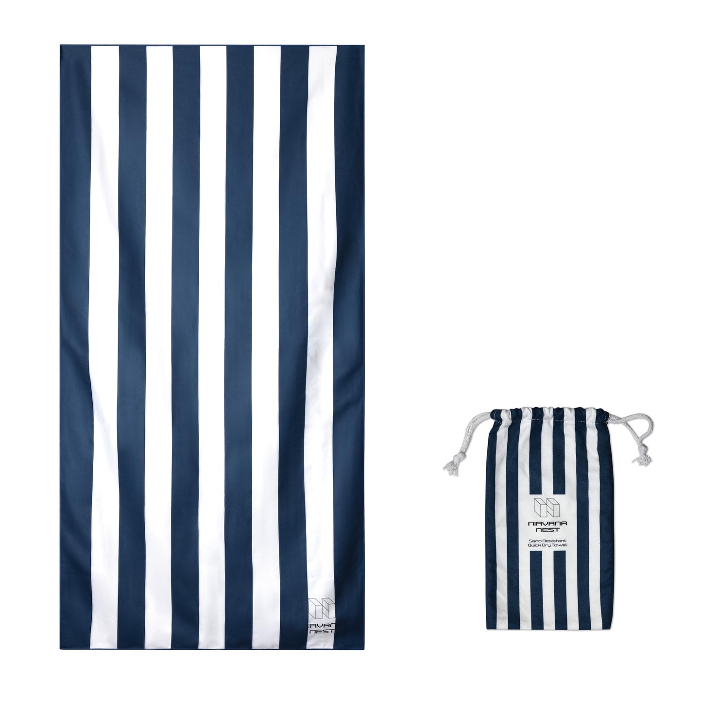 Nirvana Nest Microfiber Beach Towel, Quick Dry, Compact, Travel-Friendly Towel, Sand Free for Beach, Camping, Swim Pool, Cabana, Gym, Sports & Yoga - Includes Bag - Deep Blue Wave