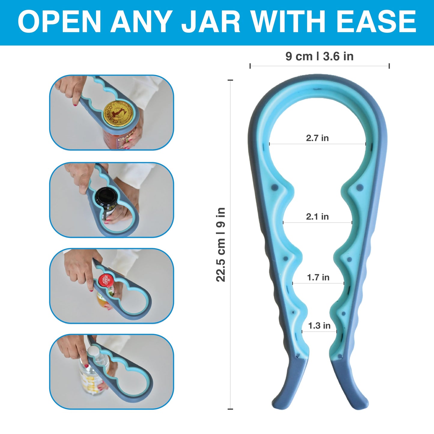 Jar Opener, 5 in 1 Multi Function Can Opener Bottle Opener Kit with Silicone Handle Easy to Use for Children, Elderly and Arthritis Sufferers by Nirvana Nest (Blue and Grey)