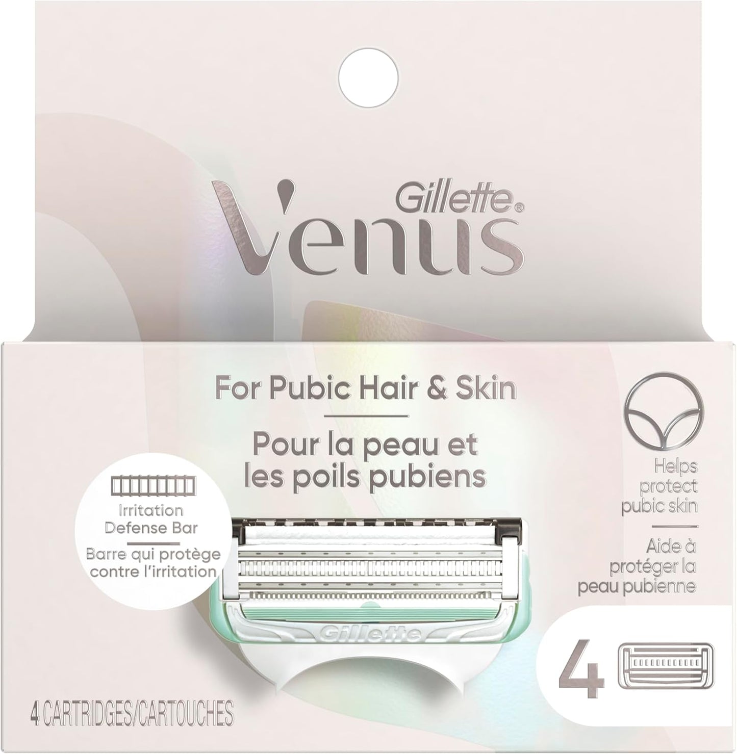 Gillette Venus for Bikini Pubic Hair and Skin, Womens Razors, 4 Razor Blade Refills for Intimate Grooming