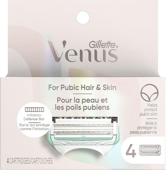 Gillette Venus for Bikini Pubic Hair and Skin, Womens Razors, 4 Razor Blade Refills for Intimate Grooming