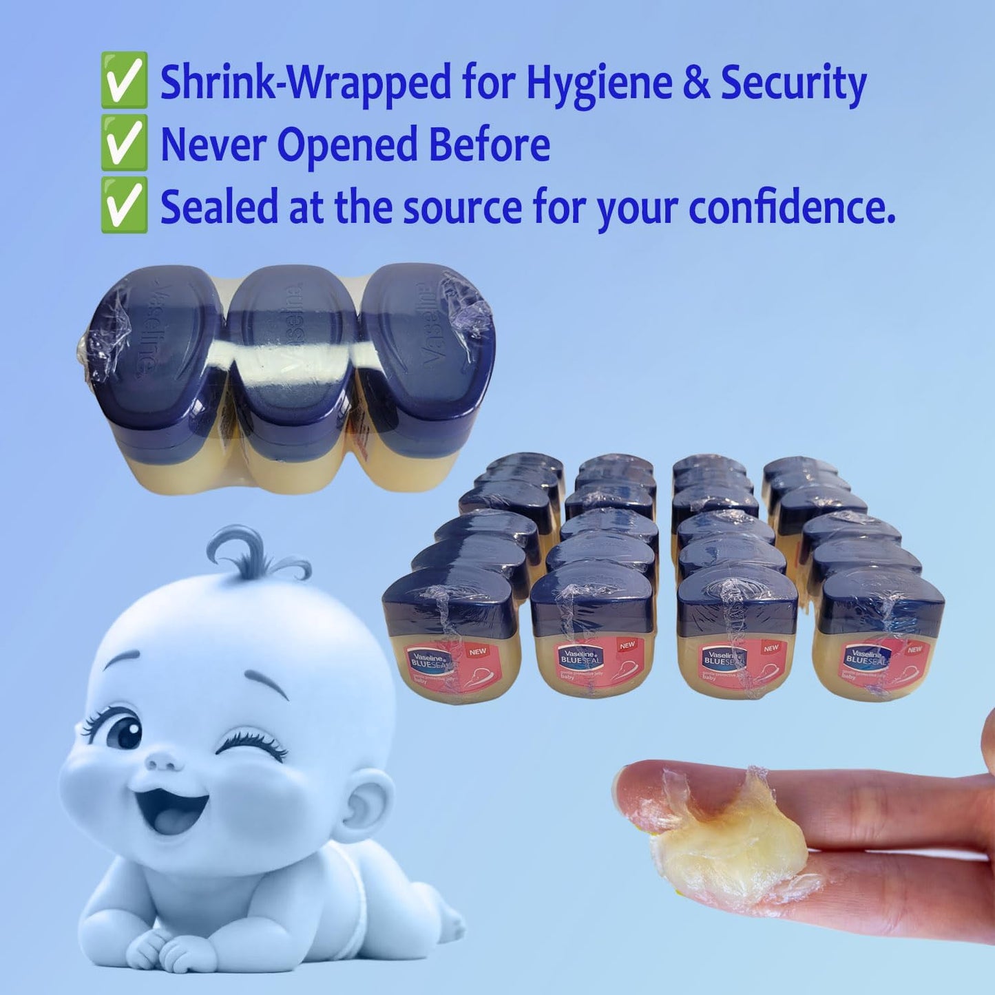 Vaseline Baby Protective Jelly – 3 Pack of 50 ml – Hypoallergenic, Safe for Sensitive Skin – Daily Use