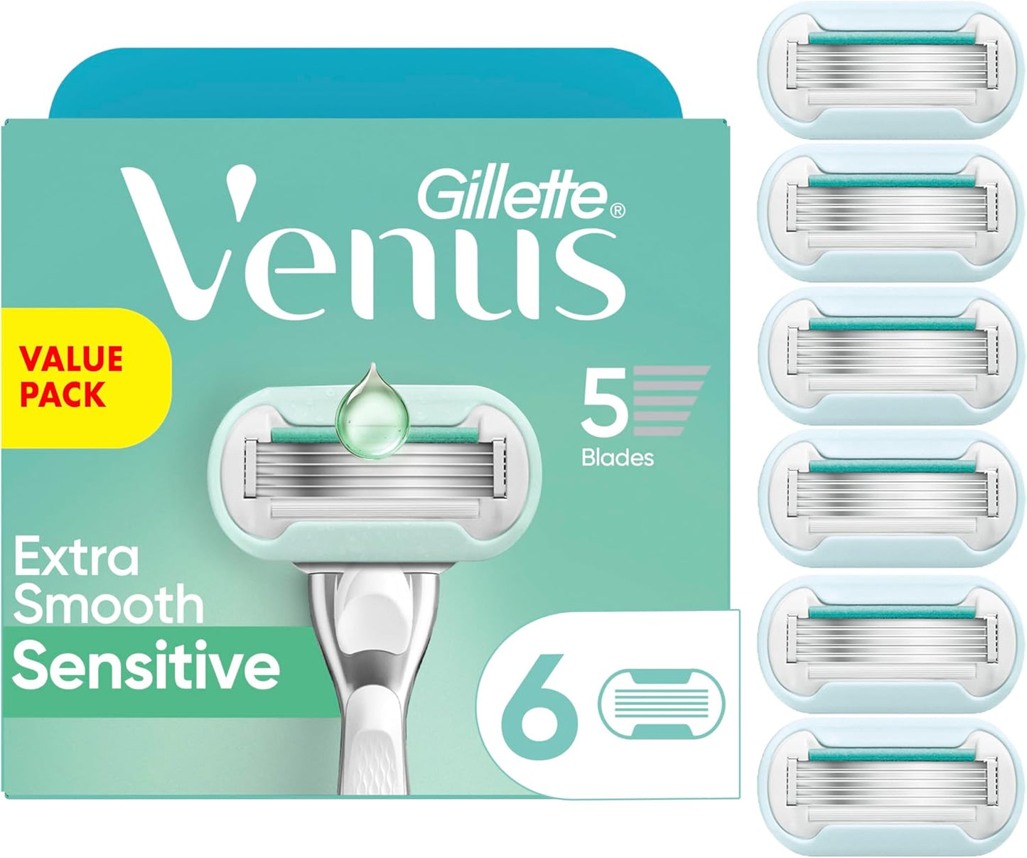 Gillette Venus Deluxe Smooth Sensitive Women's Blade Refills, 6 Count