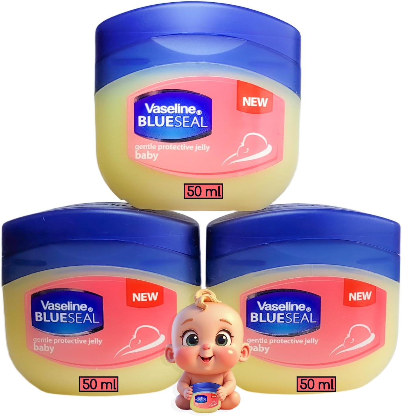 Vaseline Baby Protective Jelly – 3 Pack of 50 ml – Hypoallergenic, Safe for Sensitive Skin – Daily Use
