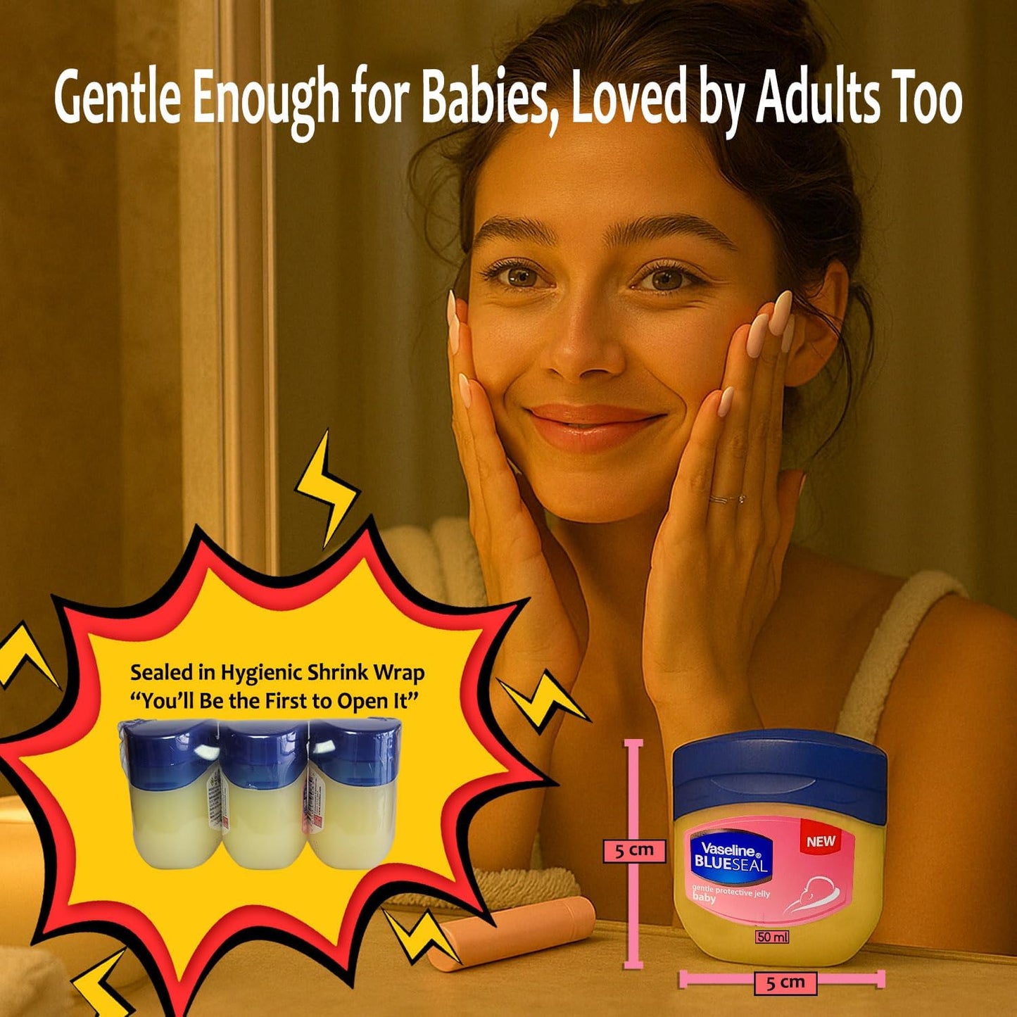Vaseline Baby Protective Jelly – 3 Pack of 50 ml – Hypoallergenic, Safe for Sensitive Skin – Daily Use
