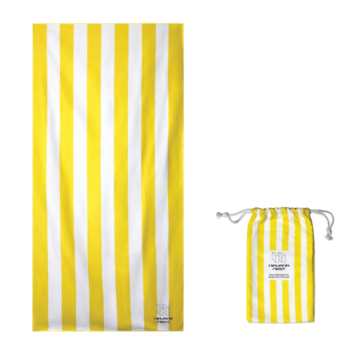 Microfiber Beach Towel, Quick Dry, Compact, Travel-Friendly Towel, Sand Free for Beach, Camping, Swim Pool, Cabana, Gym, Sports & Yoga - Includes Bag - Yellow Sand
